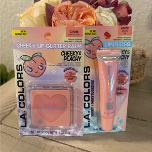 L.A. COLORS Cheek + Lip Glitter Balm & Lipgloss - Peach Duo